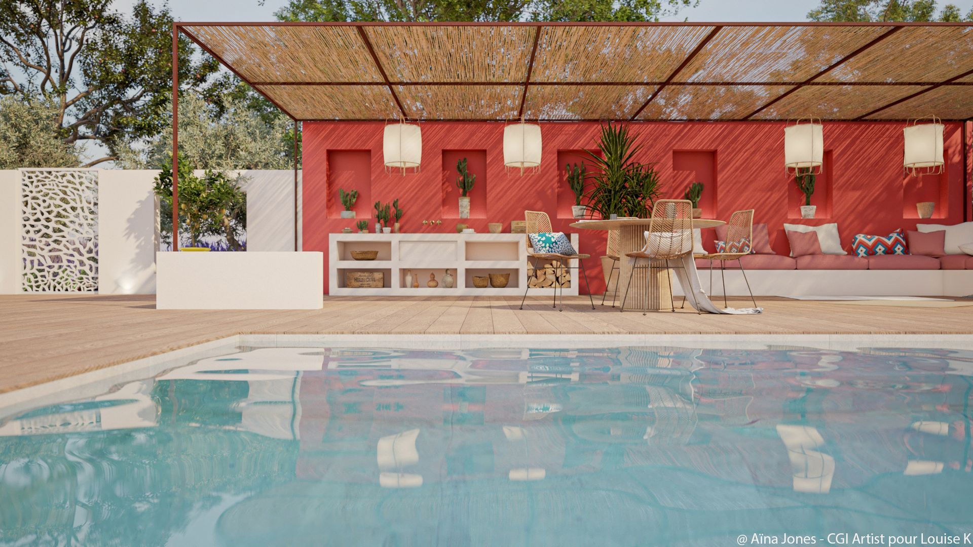Terrasse couleur terracotta et piscine à Luberon