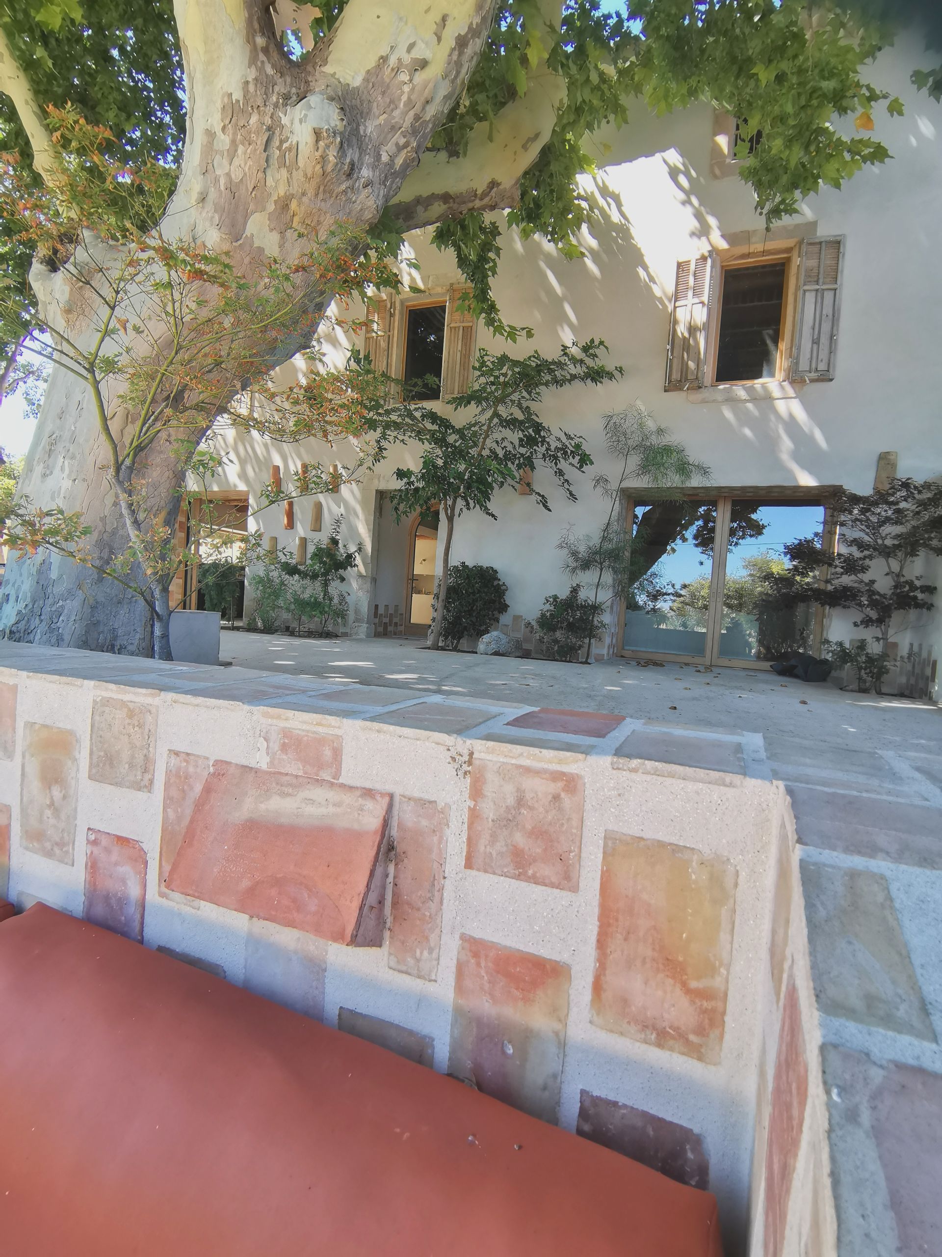 Grande terrasse d'une maison avec un arbre au milieu à Aix-en-Provence 