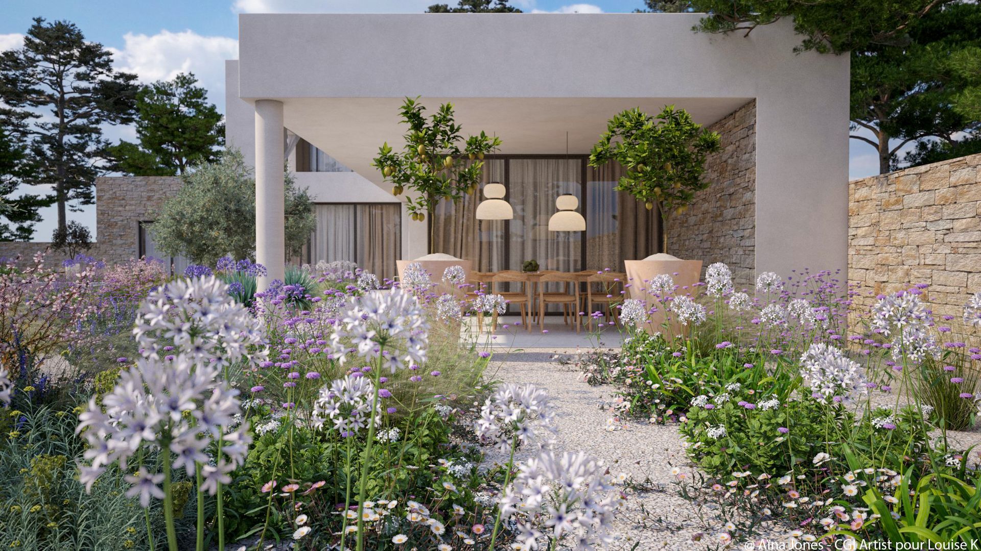 Jardin extérieur d'une maison moderne et de la terrasse à Aix-en-Provence