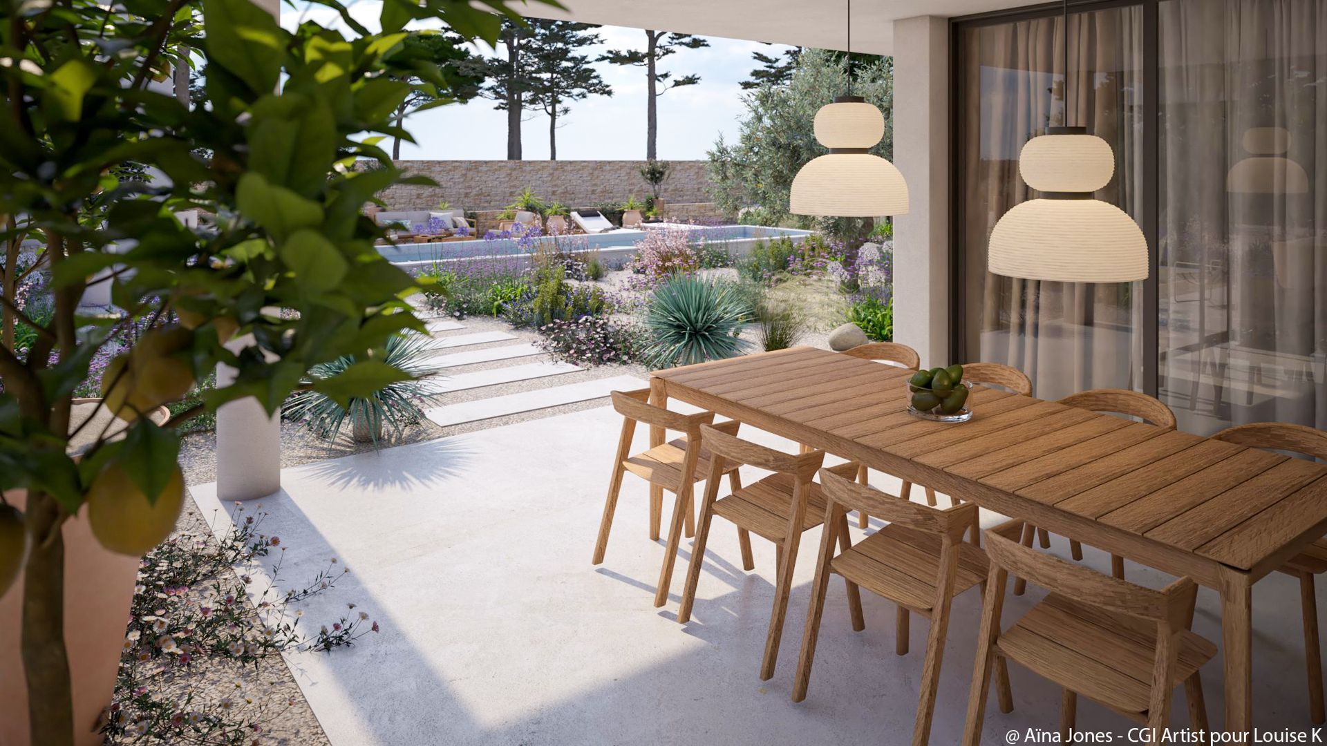 Espace extérieur avec piscine et table à manger à Aix-en-Provence