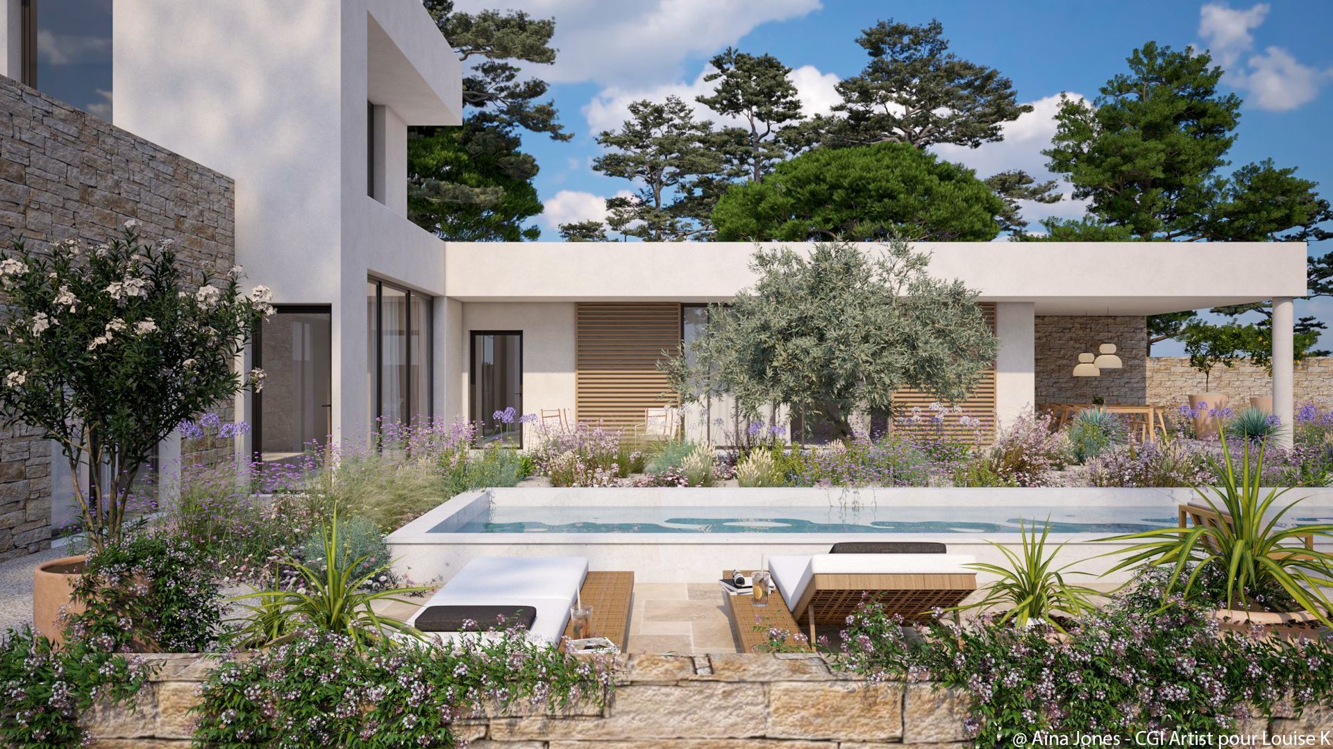 Espace extérieur avec piscine semi-enterrée à Aix-en-Provence