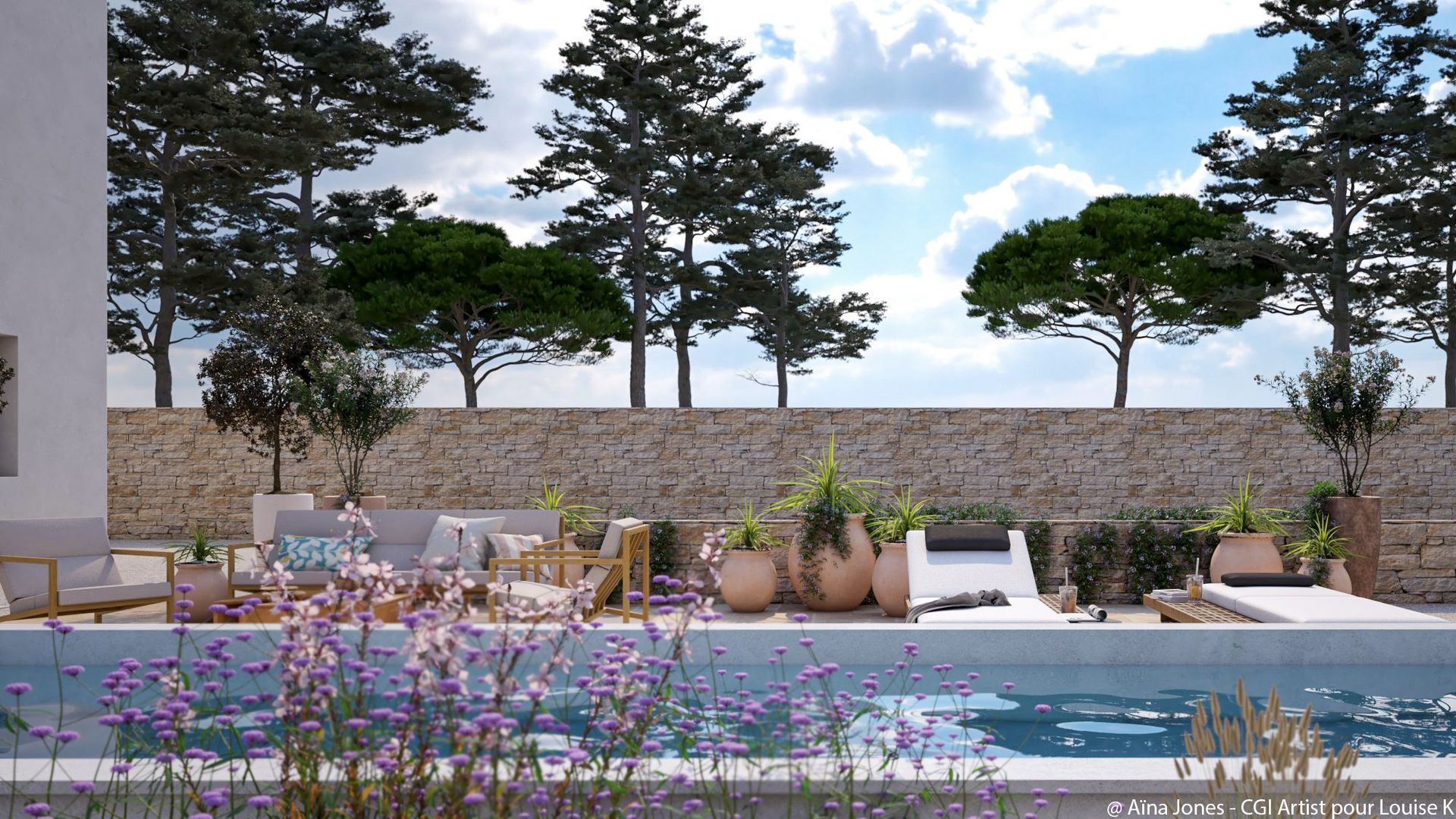 Espace extérieur avec piscine enterrée à Aix-en-Provence