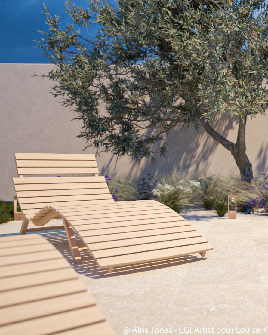 Chaise longue bois et plantes