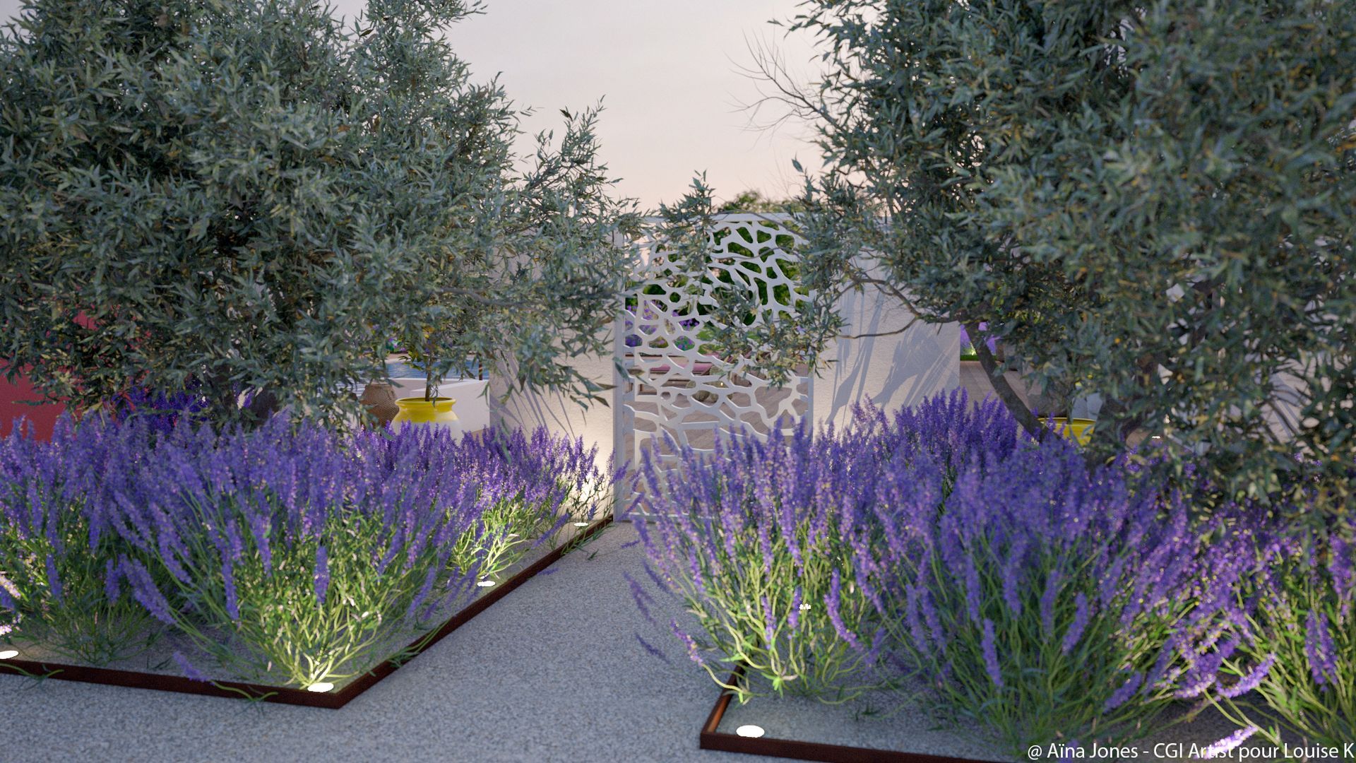 Jardin lavande et arbres 