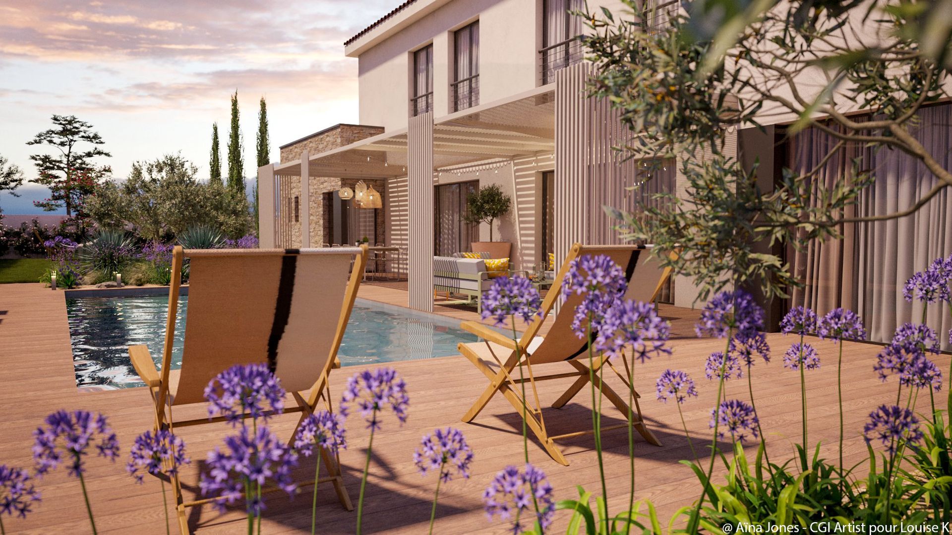 Piscine avec terrasse et chaises à Aix-en-Provence
