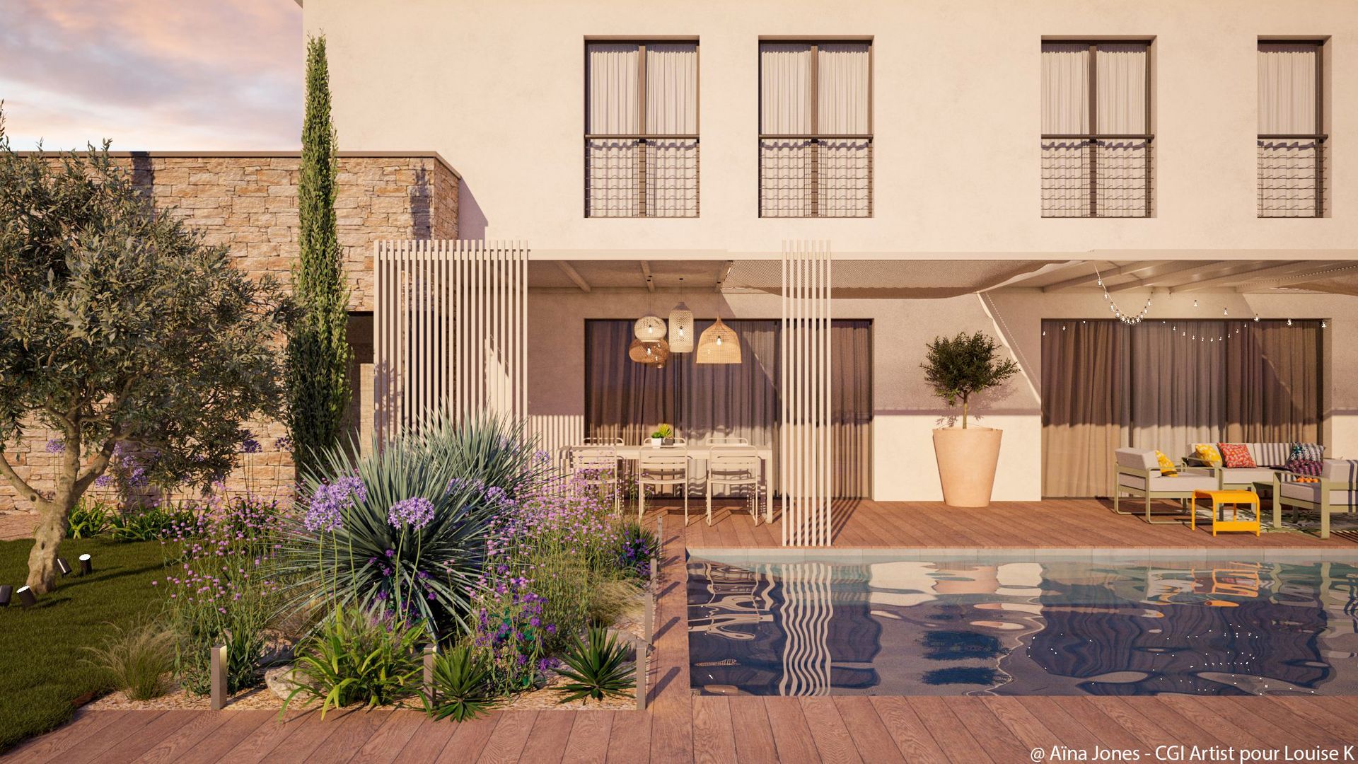 Piscine enterrée avec petit jardin vert à Aix-en-Provence