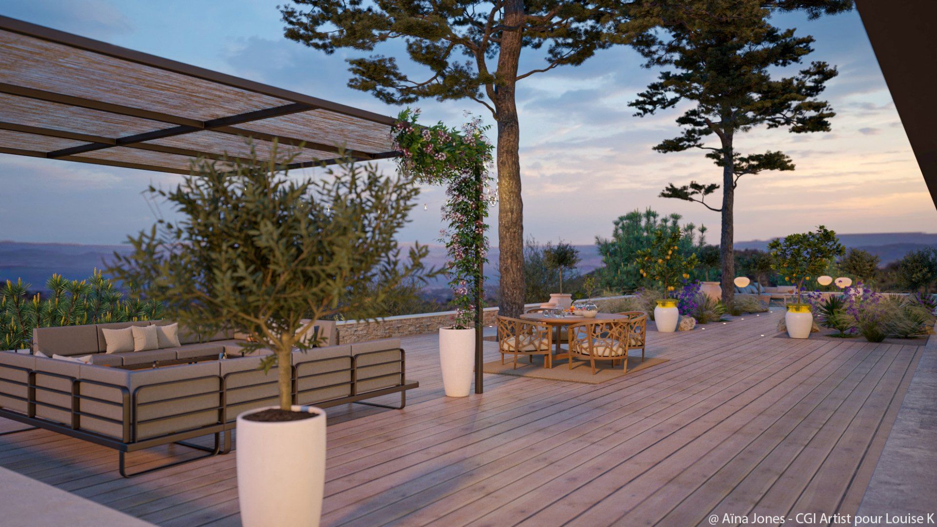 Terrasse en bois et terre blanchie à Tholonet