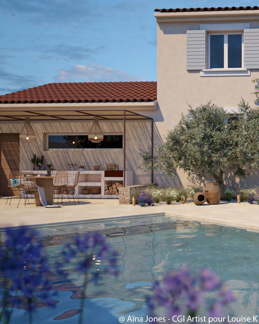 Piscine enterrée avec jardin et terrasse