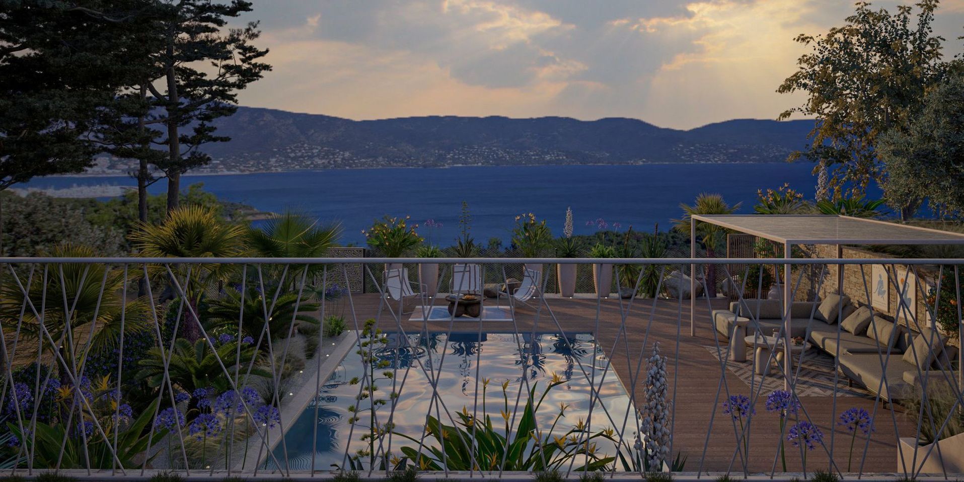 Vue de la mer Méditerranée depuis la terrasse à Aix-en-Provence