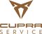 Das kupferfarbene Cupra-Logo, darunter der „CUPRA“ Schriftzug.