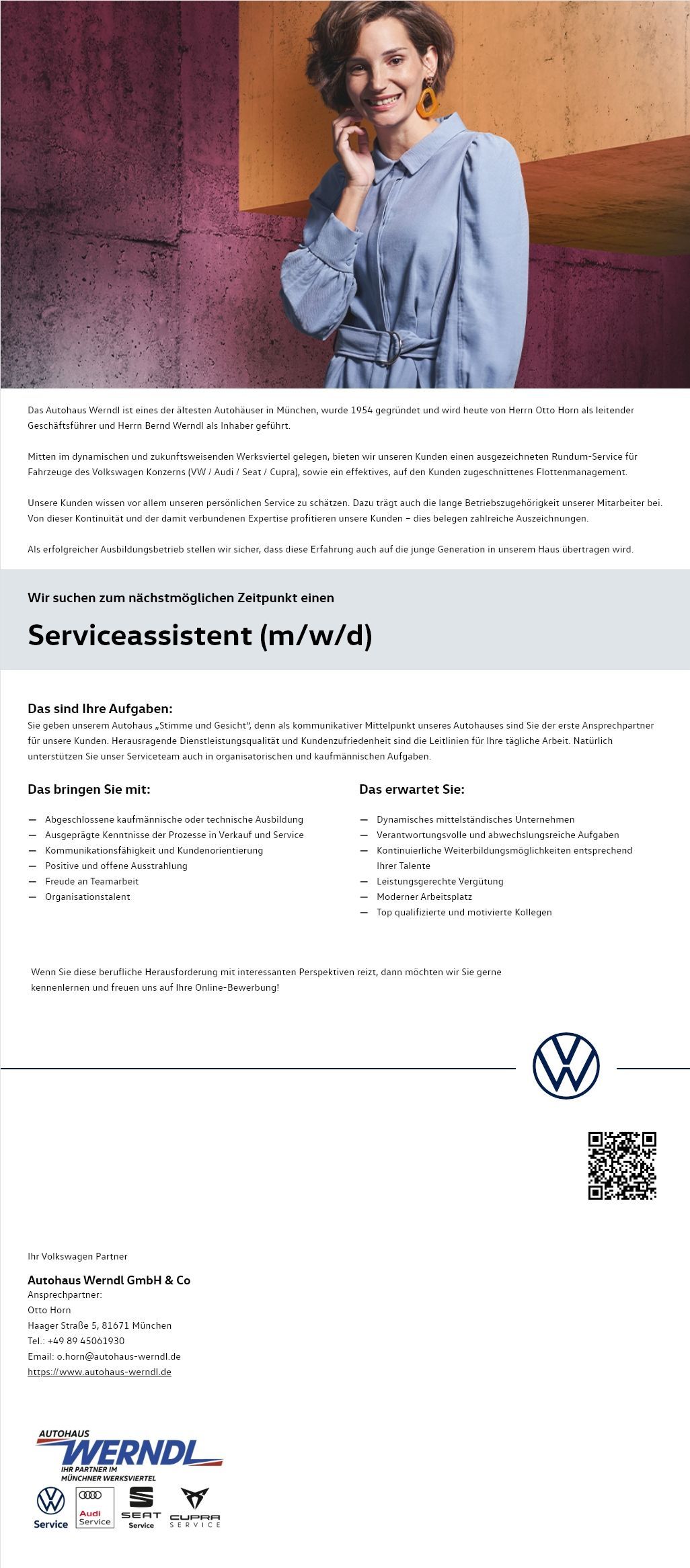 Stellenangebot für Serviceassistent (m/w/d) beim Autohaus Werndl in München