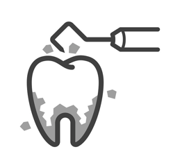 Un diente con un cepillo de dientes limpiándolo.
