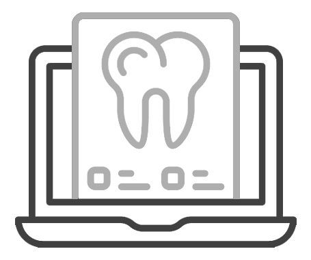 Dibujo sencillo en blanco y negro de una boca abierta con dientes y lengua visibles sobre un fondo blanco.