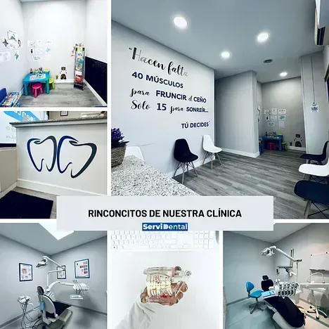 Un collage de fotografías de un consultorio dental.