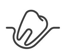Un dibujo lineal de un diente con un remolino a su alrededor.