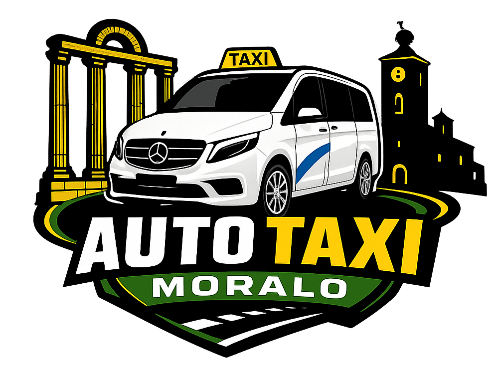 Logotipo de Auto Taxi Moralo: camioneta taxi blanca con cartel amarillo