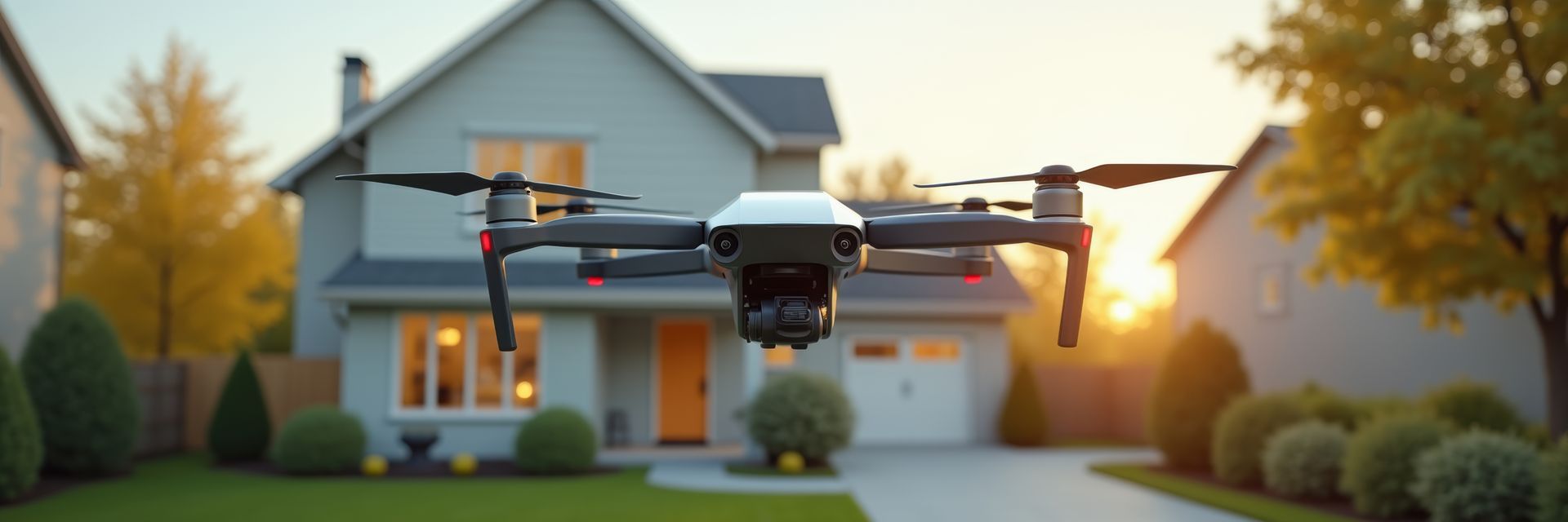 Un drone devant une maison.