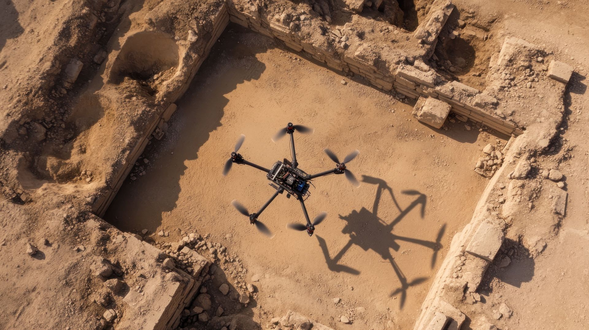 Un drone au-dessus d'un terrain.