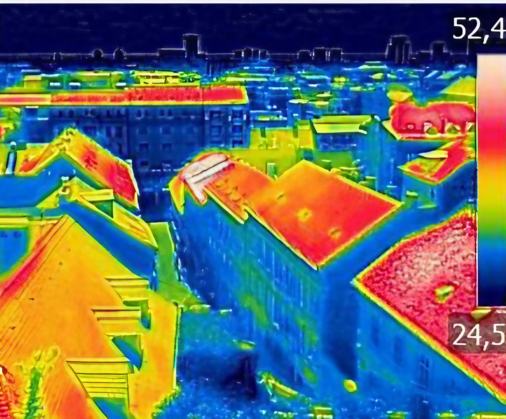La thermographie d'un bloc de bâtiments.