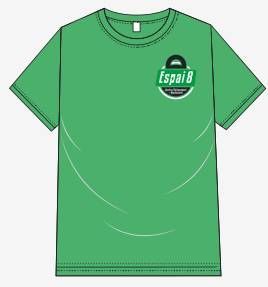 Una camiseta verde con un logo en la parte delantera.