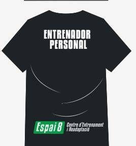 La parte posterior de una camiseta negra con las palabras Entrenador personal escritas en ella.
