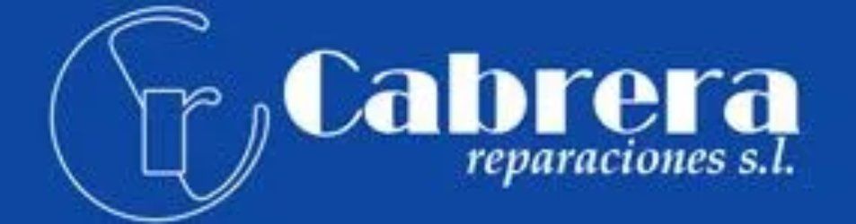 Logotipo azul con la inscripción “Cabrera reparaciones sl” y un monograma circular blanco en el lado izquierdo.