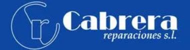 Logotipo azul con la inscripci&oacute;n &ldquo;Cabrera reparaciones sl&rdquo; y un monograma circular blanco en el lado izquierdo.