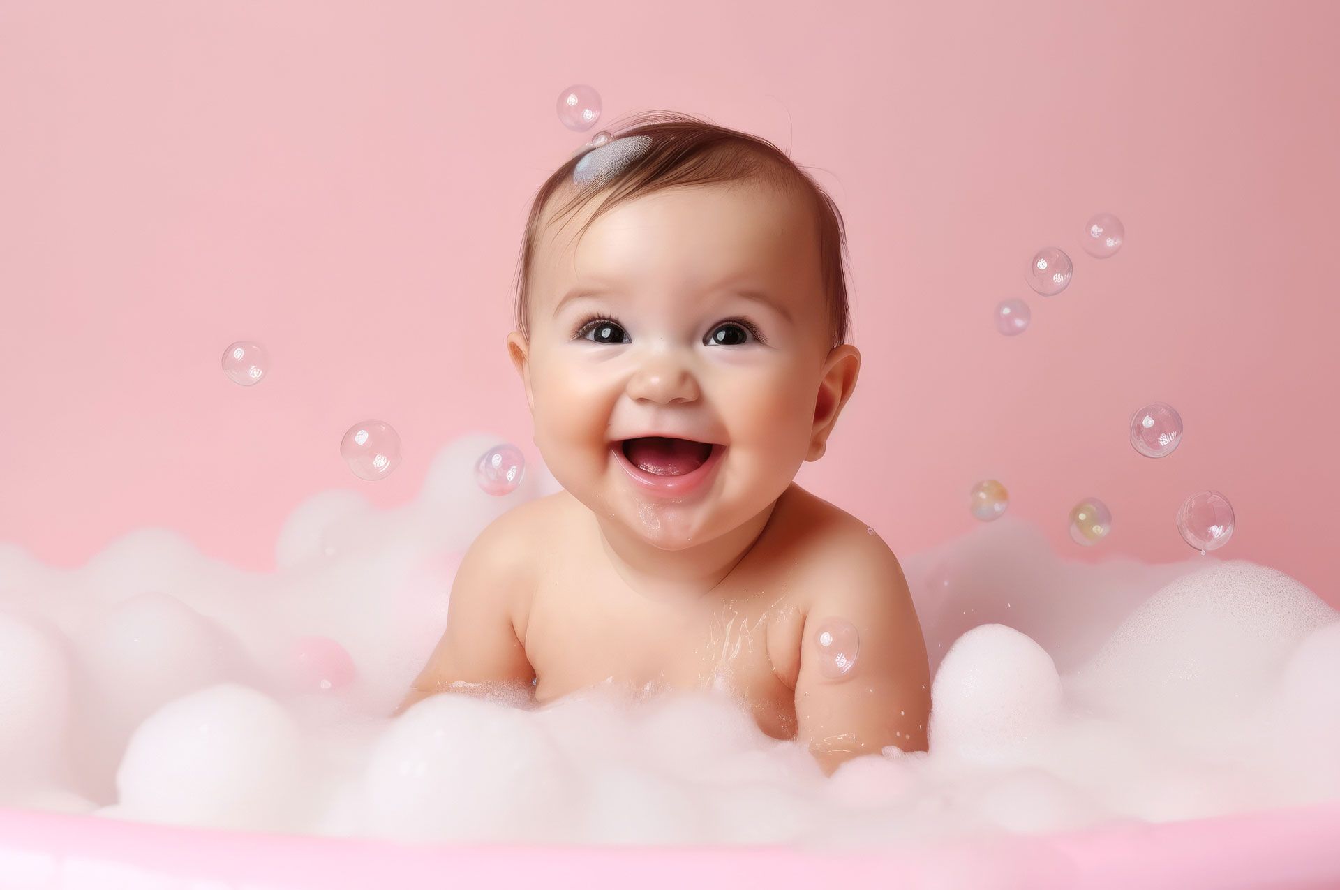 Un bébé dans son bain moussant