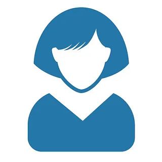 Un icono azul de una mujer con cabello azul corto.