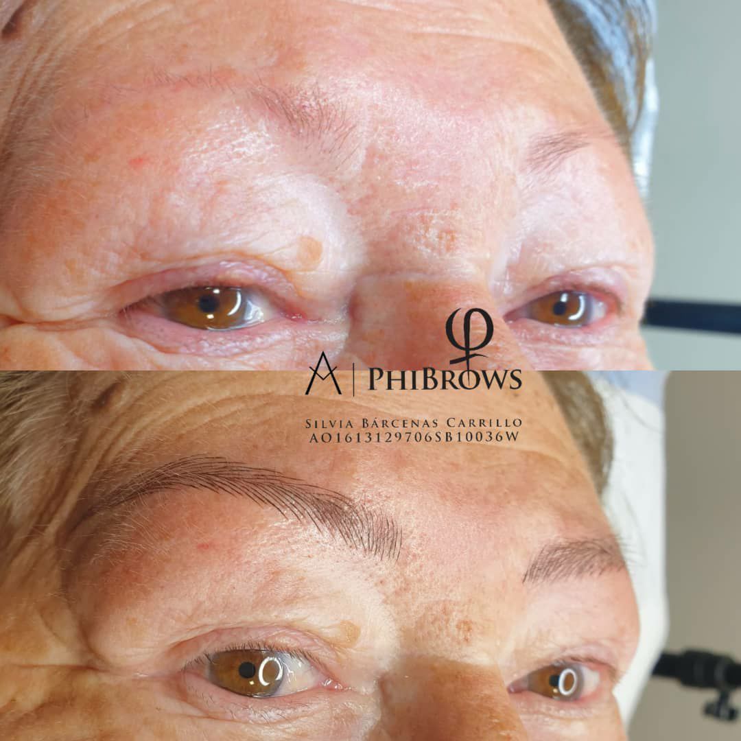 Comparación de cejas antes y después de un tratamiento de microblading PhiBrows.