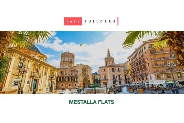 Una imagen borrosa de una ciudad con las palabras Mestalla Flats en la parte inferior.