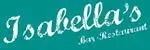 El logotipo del restaurante Isabella's Inn es azul y blanco.