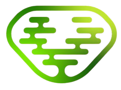 Un gráfico estilizado de color verde brillante que representa un árbol con ramas planas, horizontales y que parecen nubes