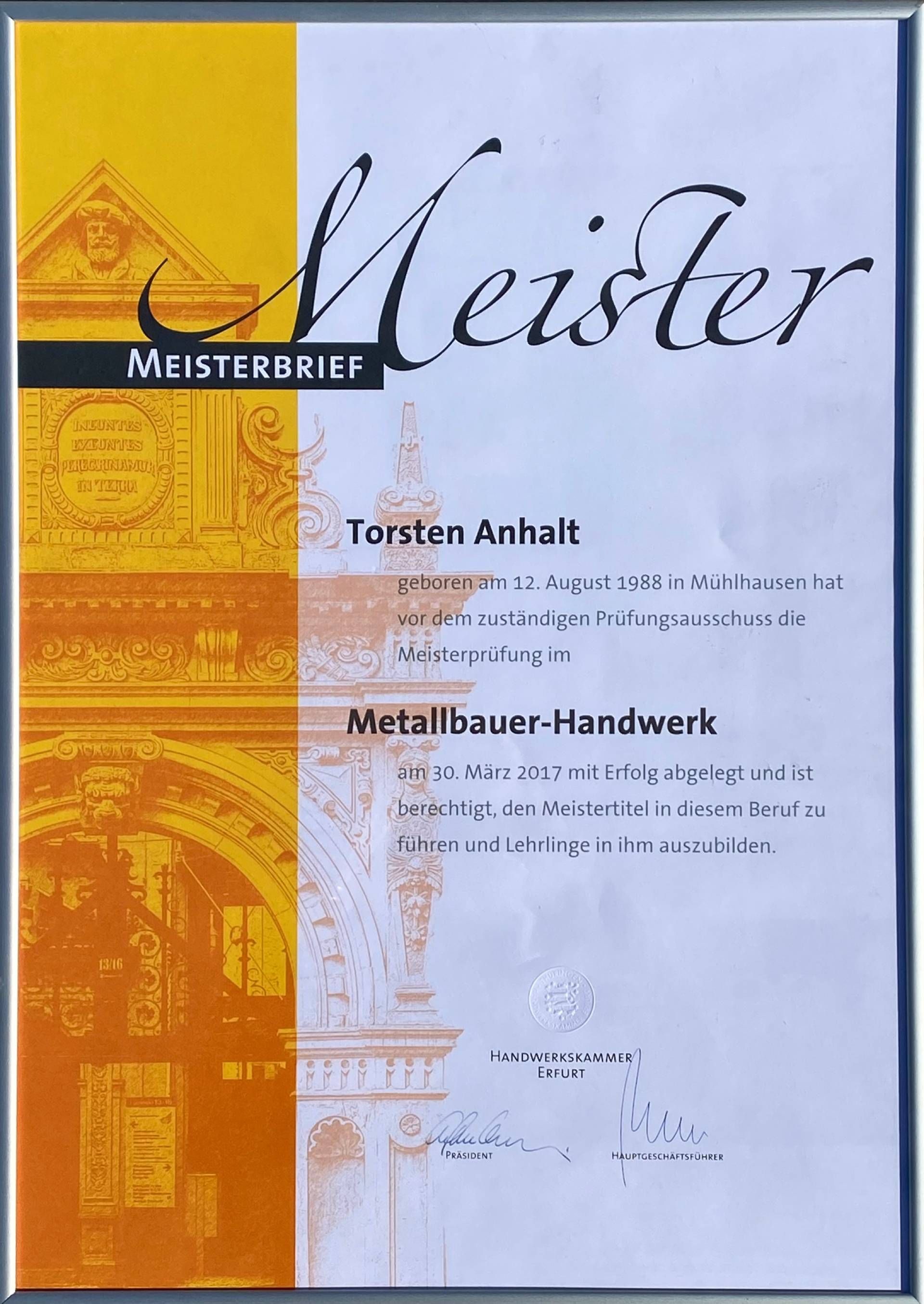 Meisterbrief Anhalt Metallbau