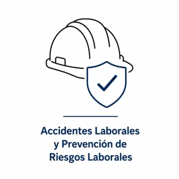 Casco de seguridad con escudo y texto “Accidentes Laborales y Prevención de Riesgos Laborales”