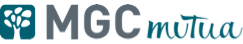 Logotipo de MGC Mutua: icono de árbol verde azulado con texto gris oscuro. 