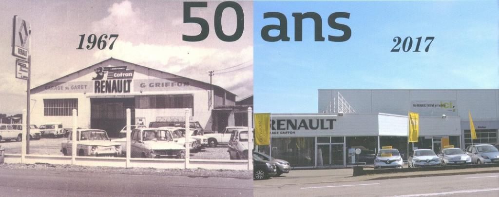 Vue en coupe d'une concession Renault, 1967 et 2017, montrant les modifications apportées au bâtiment.