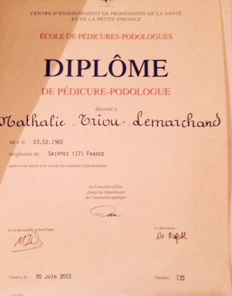 Cabinet Nathalie Lemarchand - podologue et réflexologue - diplome - pédicure podologue