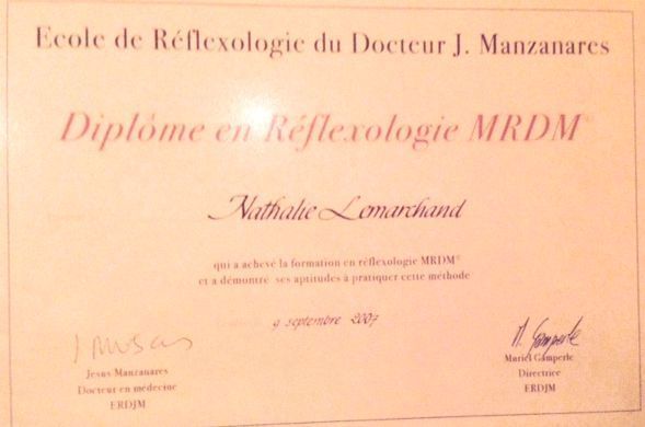 Cabinet Nathalie Lemarchand - podologue et réflexologue - diplome - réflexologue