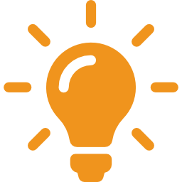 Icône d'ampoule orange avec des rayons rayonnants sur fond blanc