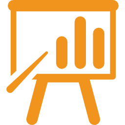 Chevalet de présentation orange avec barres de graphique et icône de pointeur