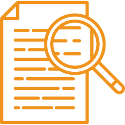 Document orange avec une loupe, suggérant une consultation ou une recherche de documents.