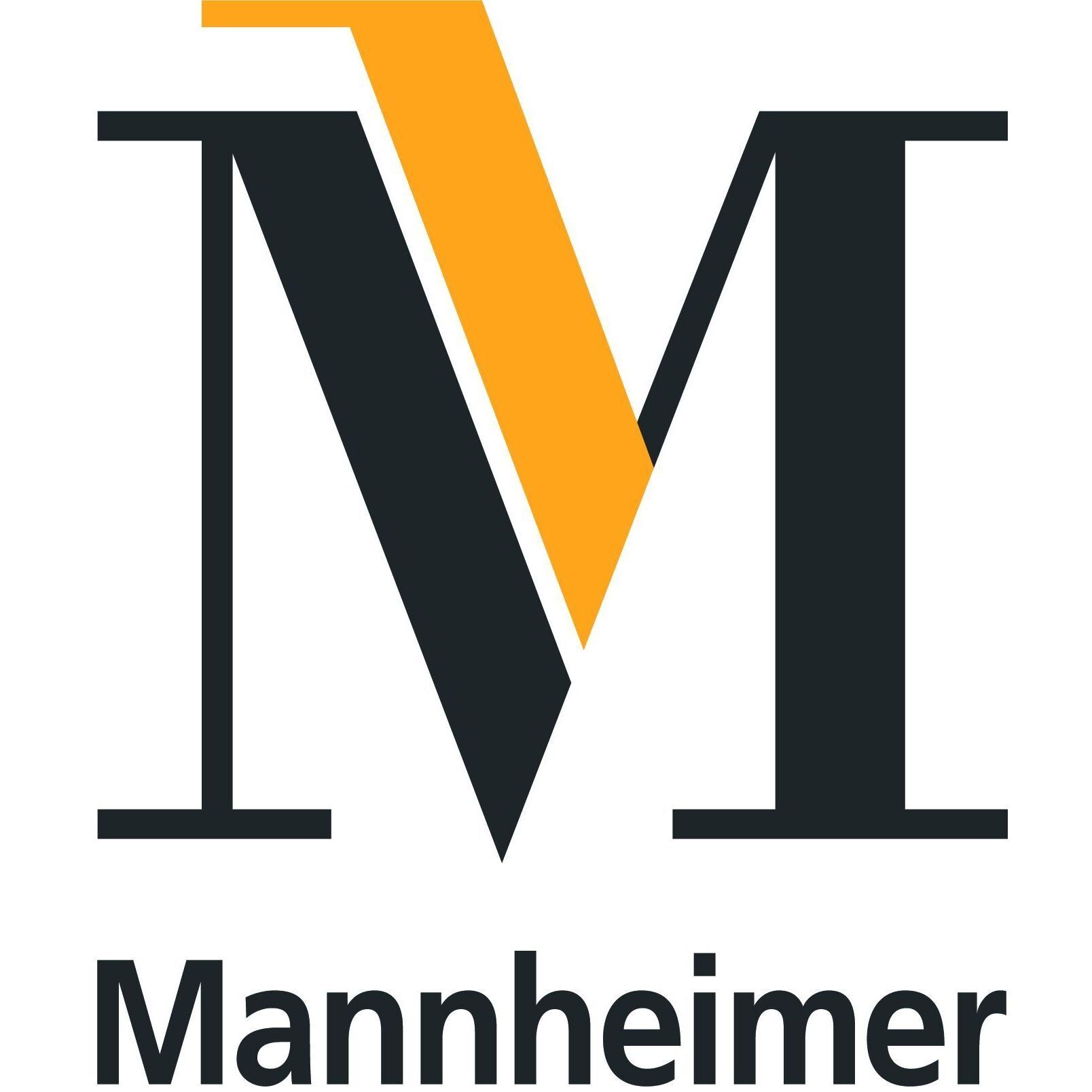 Das Logo von Mannheimer ist schwarz und gelb mit einem gelben Pfeil.