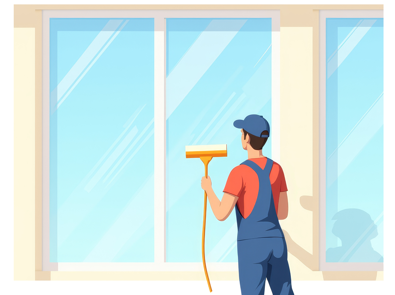 Dessin d'un laveur de vitres professionnel vu de dos