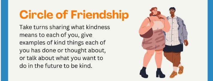 Dos personas están paradas una al lado de la otra en un círculo de amistad.