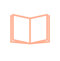 Un icono rosa de un libro abierto sobre un fondo blanco.