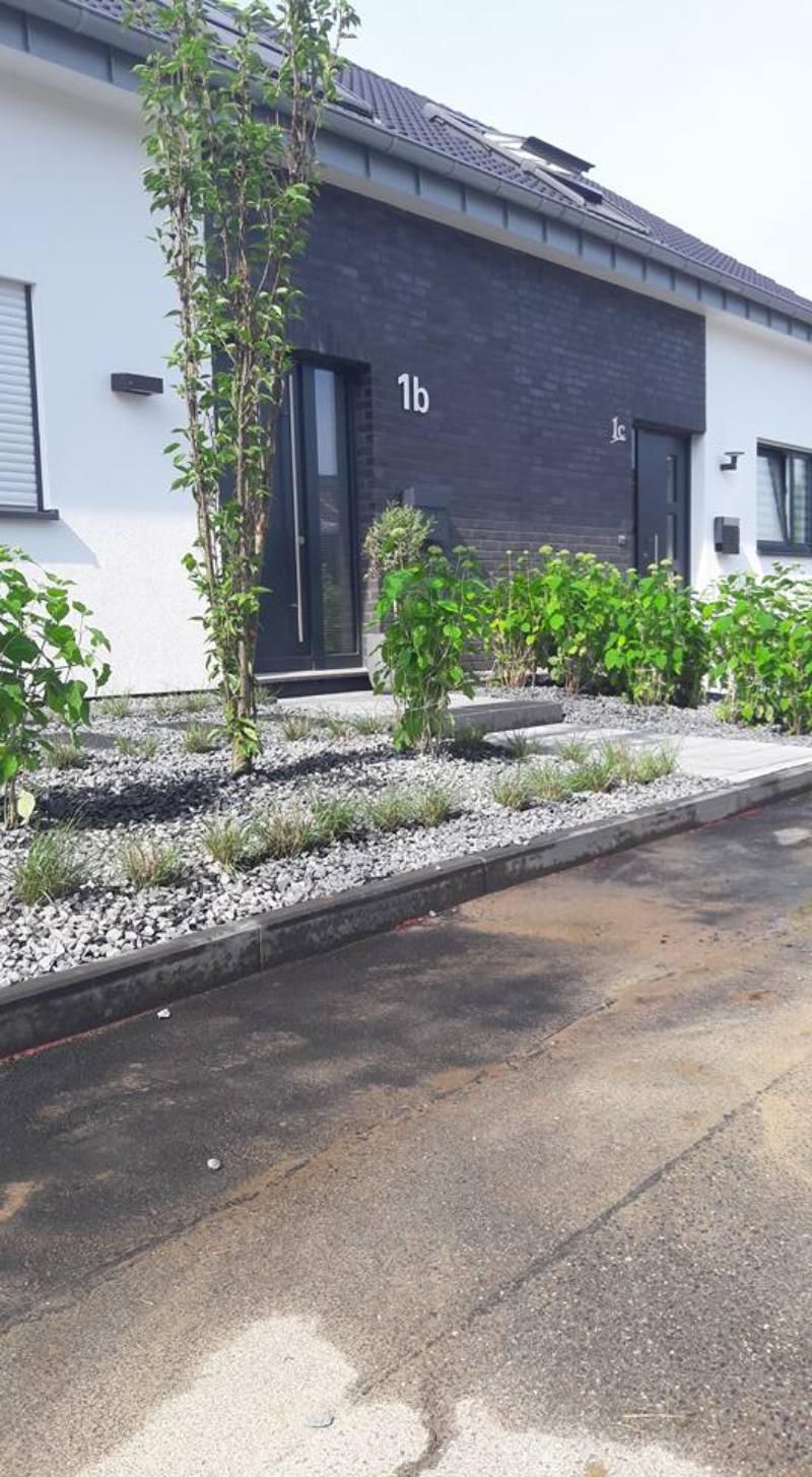 Vorgarten mit Steinen und Bäumchen