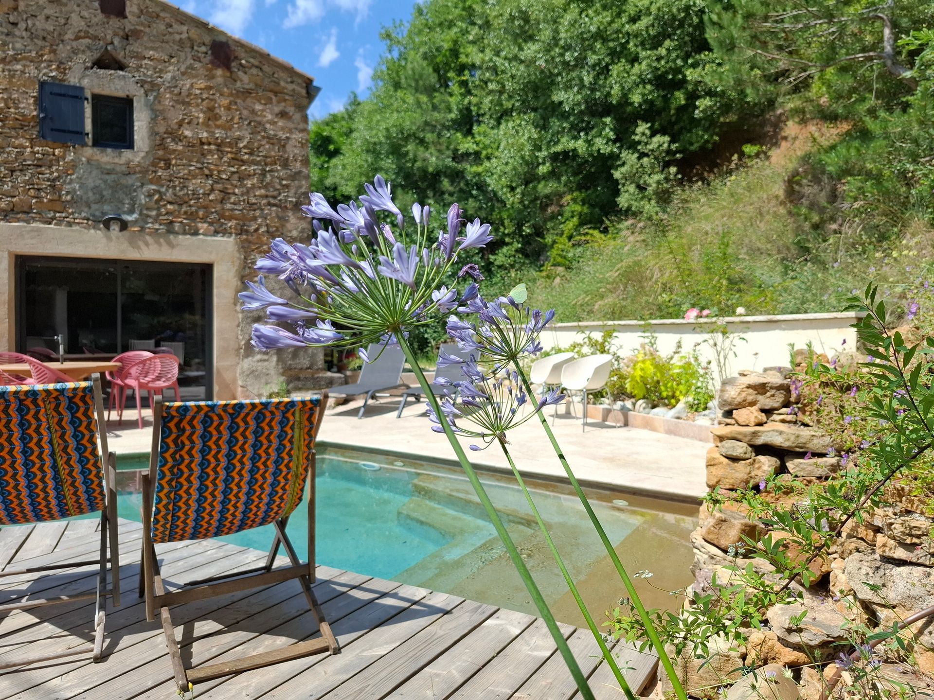 Piscine, sa plage et son décor