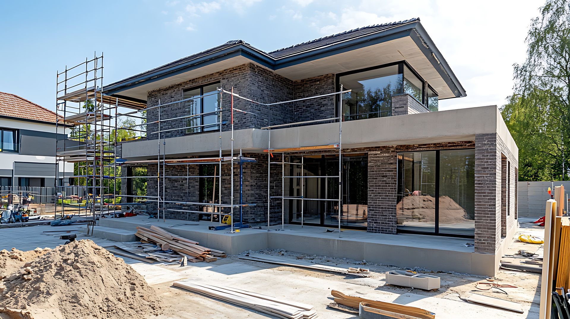 Une maison en chantier avec un étage.