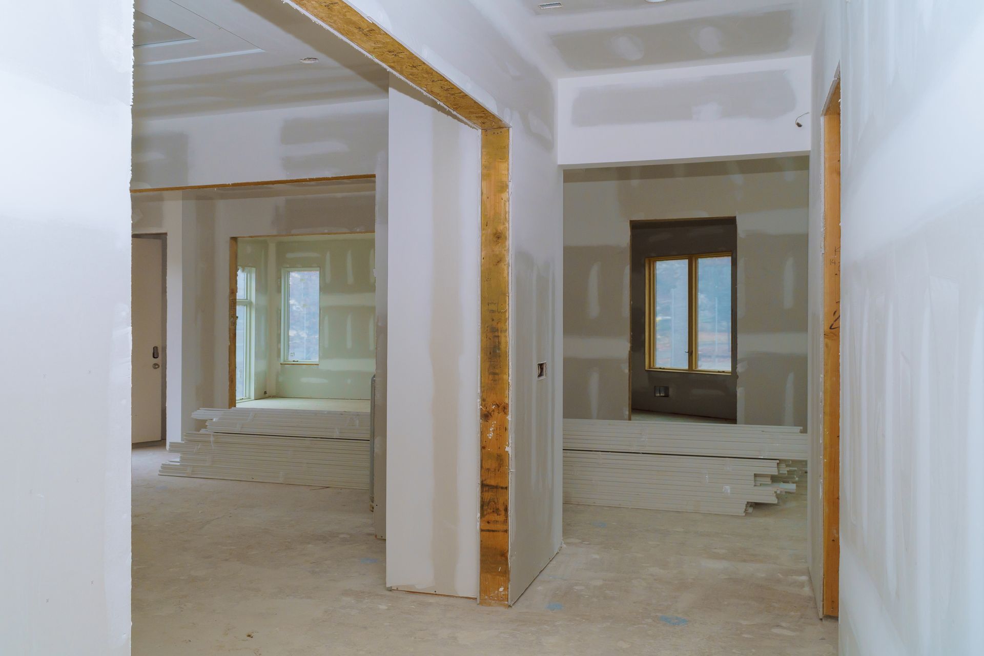 L'intérieur d'une habitation en construction.